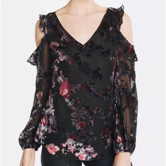 WHBM Velvety Floral Cold Shoulder Long Sleeve Top Size 8 - Picture 1 of 7